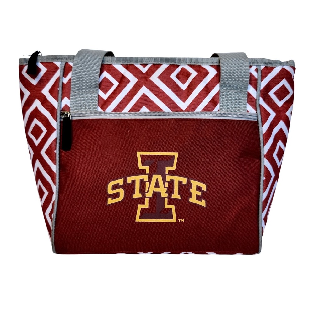 Iowa‎ State Cyclones Lunch Tote Bag Maroon White Diamond Pattern Insulated Zip